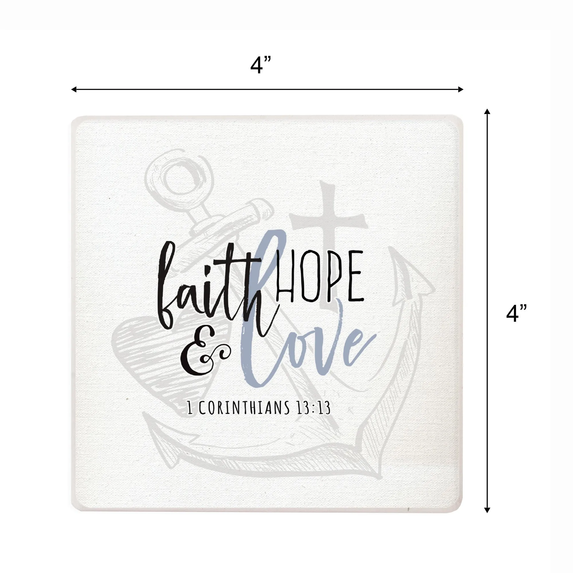 Faith Hope Love White 4 x 4 Absorbent Ceramic Square Coasters Pack of 4