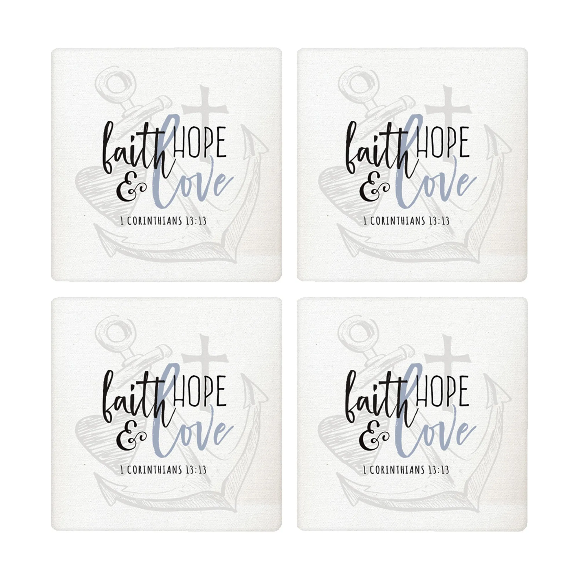 Faith Hope Love White 4 x 4 Absorbent Ceramic Square Coasters Pack of 4