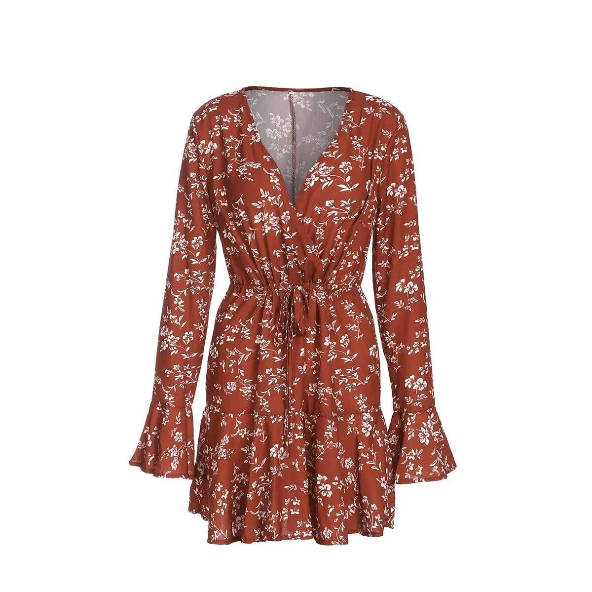 FashionSierra - Women Summer Boho Floral Long Sleeve Wrap Dress