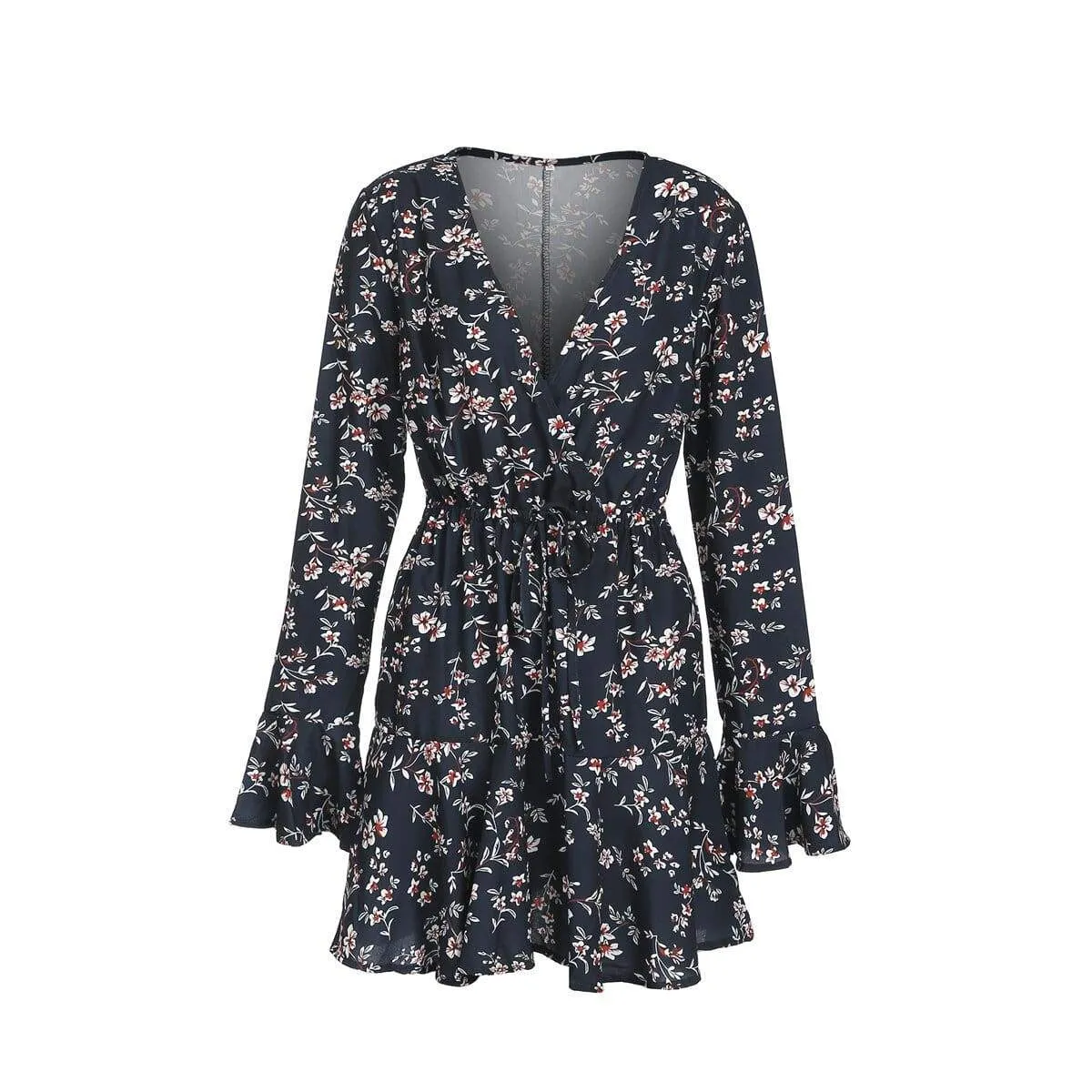 FashionSierra - Women Summer Boho Floral Long Sleeve Wrap Dress