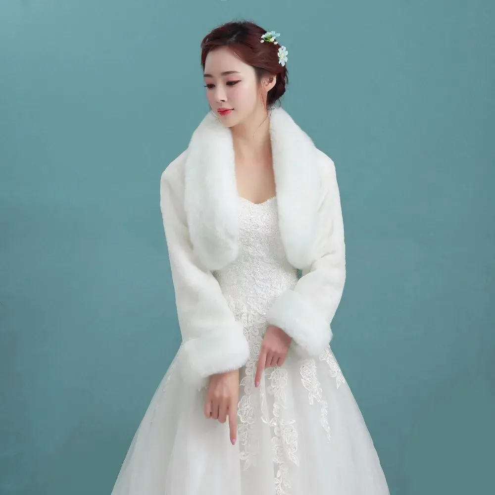 Faux Fur Long Sleeve Bridal Coat Capes Jacket