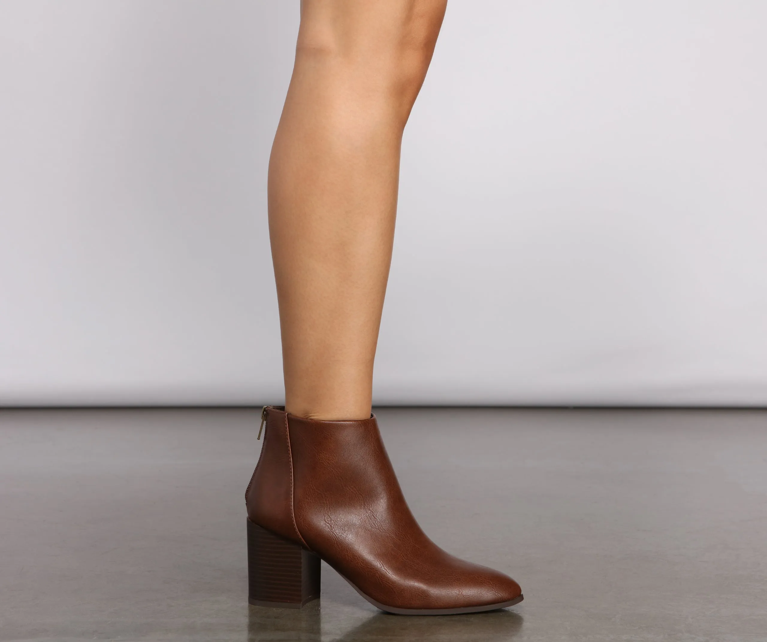 Faux Leather Stacked Block Heel Booties