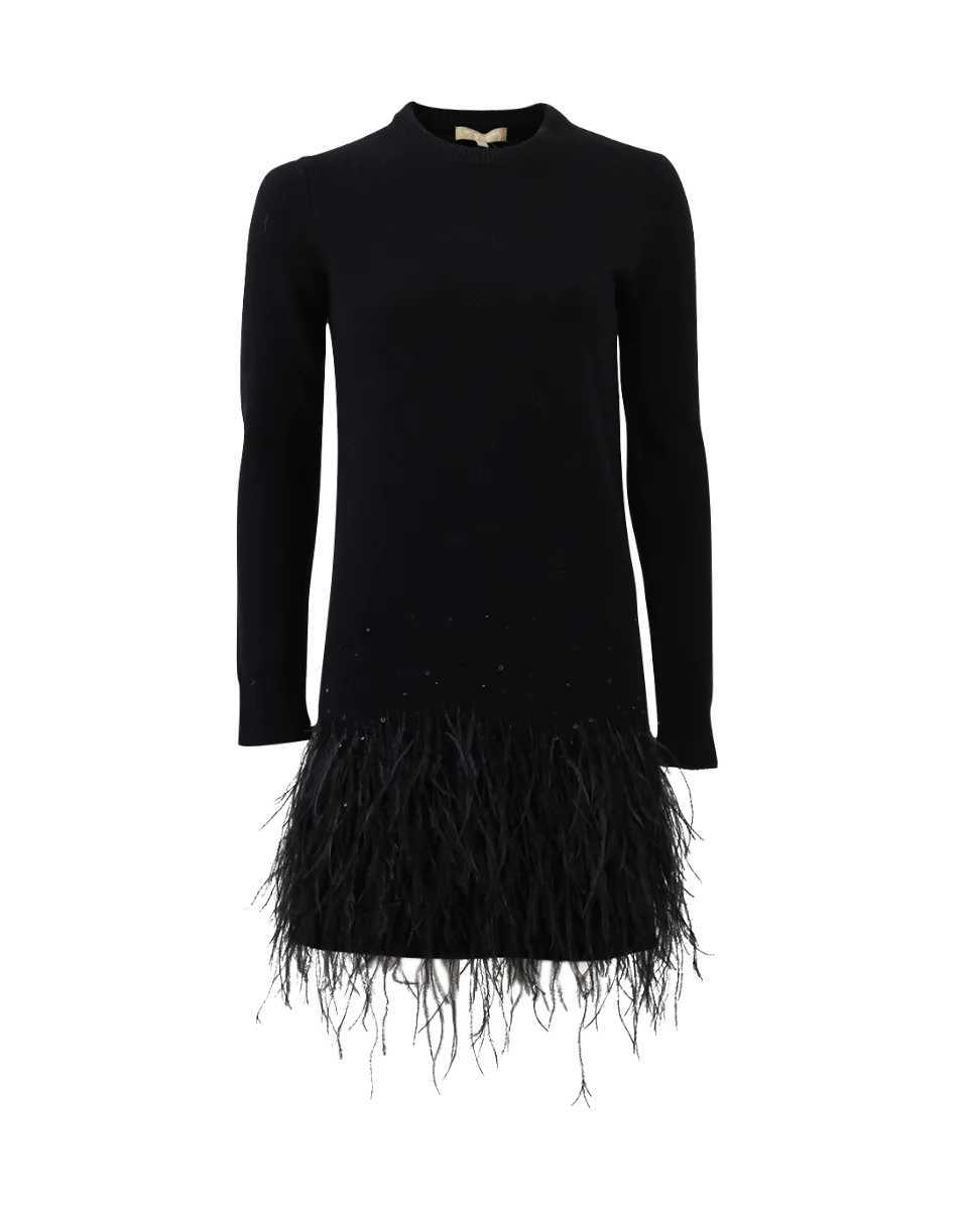 Feather Embroidered Sweater Dress