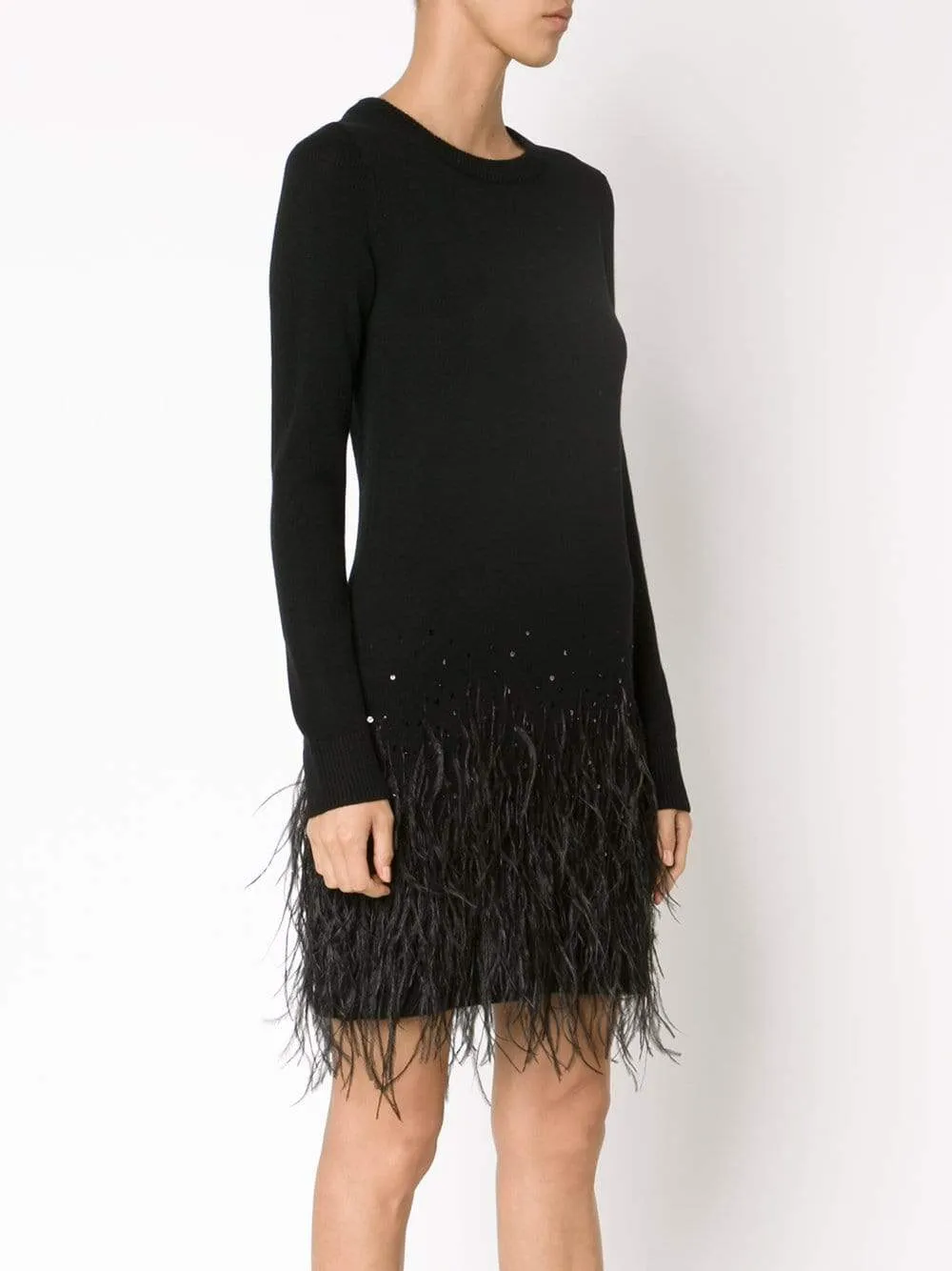 Feather Embroidered Sweater Dress