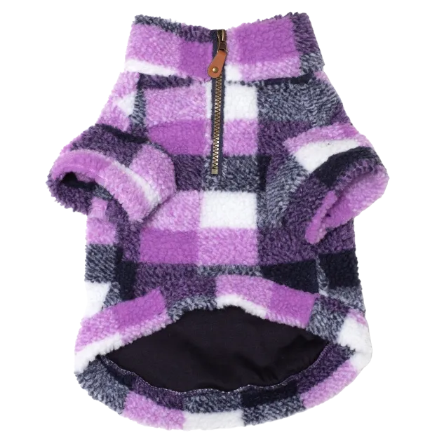 Fleece Pullover | Purple & Navy Plaid