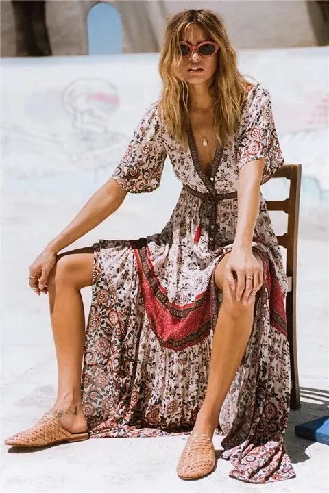 Floral Print Button  Vintage Dress