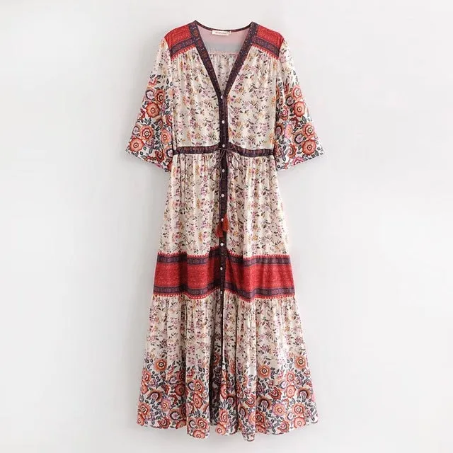 Floral Print Button  Vintage Dress