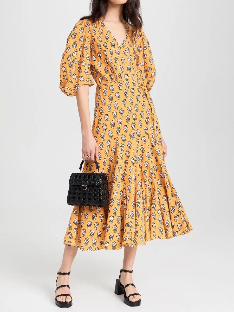 Floral Print Flounce Hem Wrap Dress