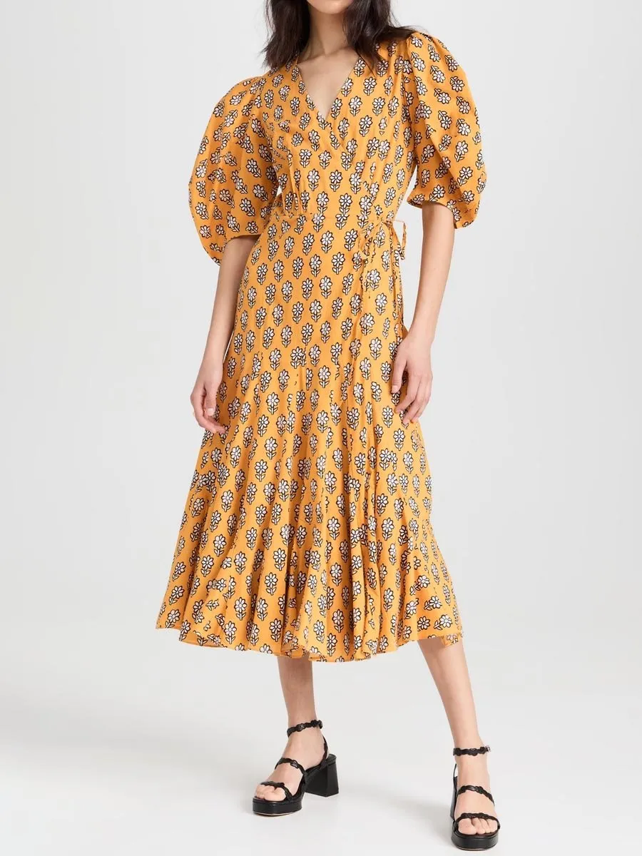 Floral Print Flounce Hem Wrap Dress