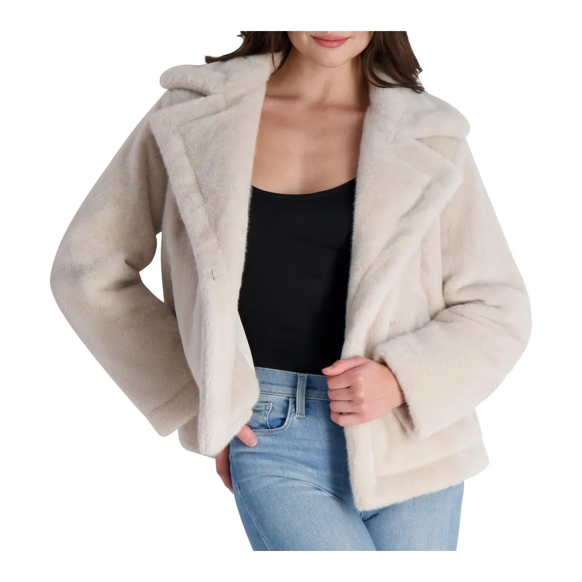 French Connection Short Faux Fur Lapel Coat for Women