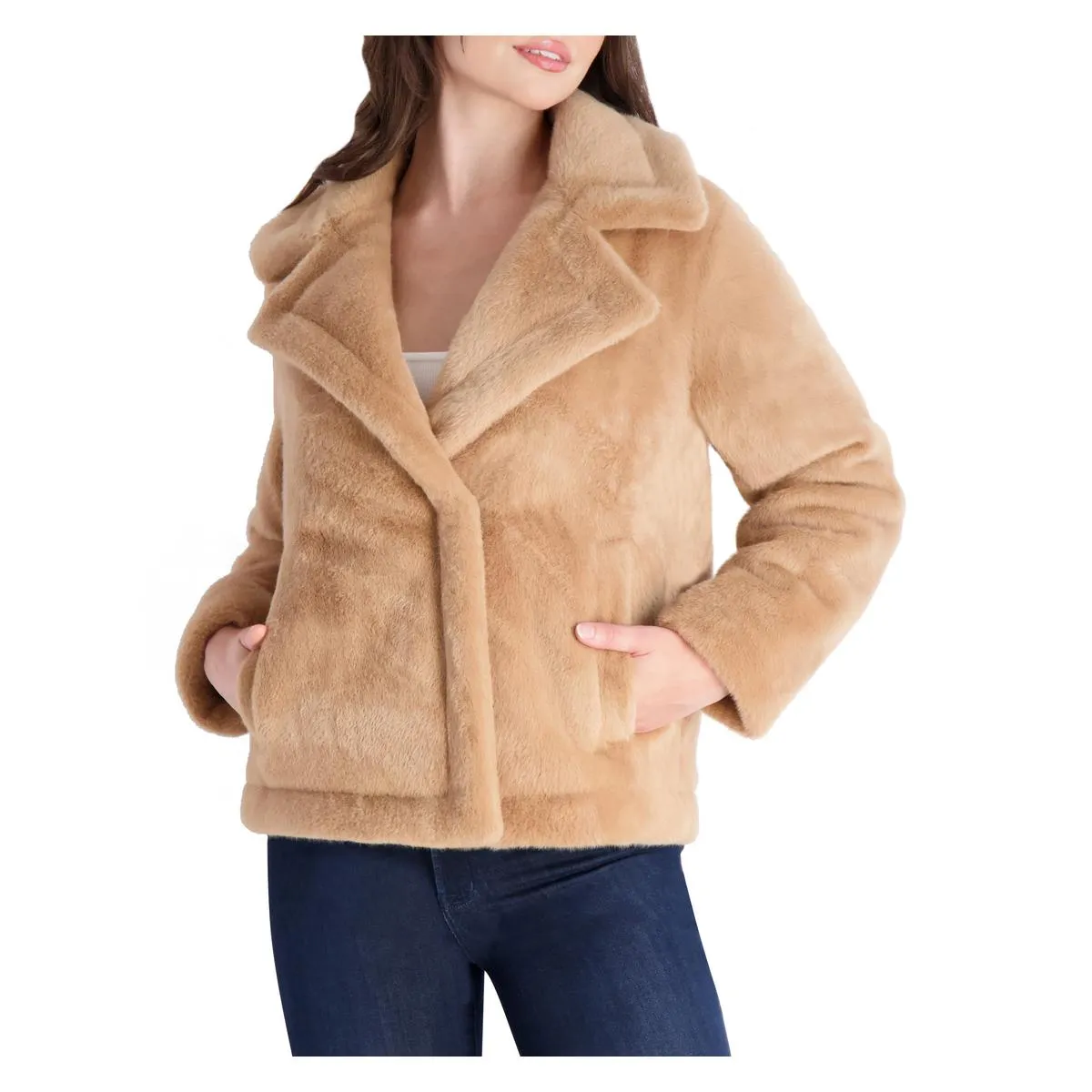 French Connection Short Faux Fur Lapel Coat for Women