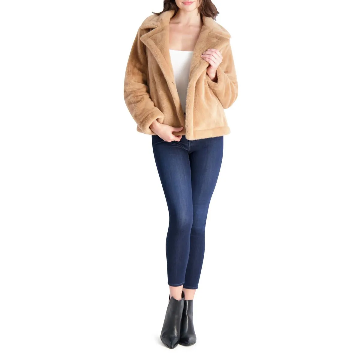 French Connection Short Faux Fur Lapel Coat for Women