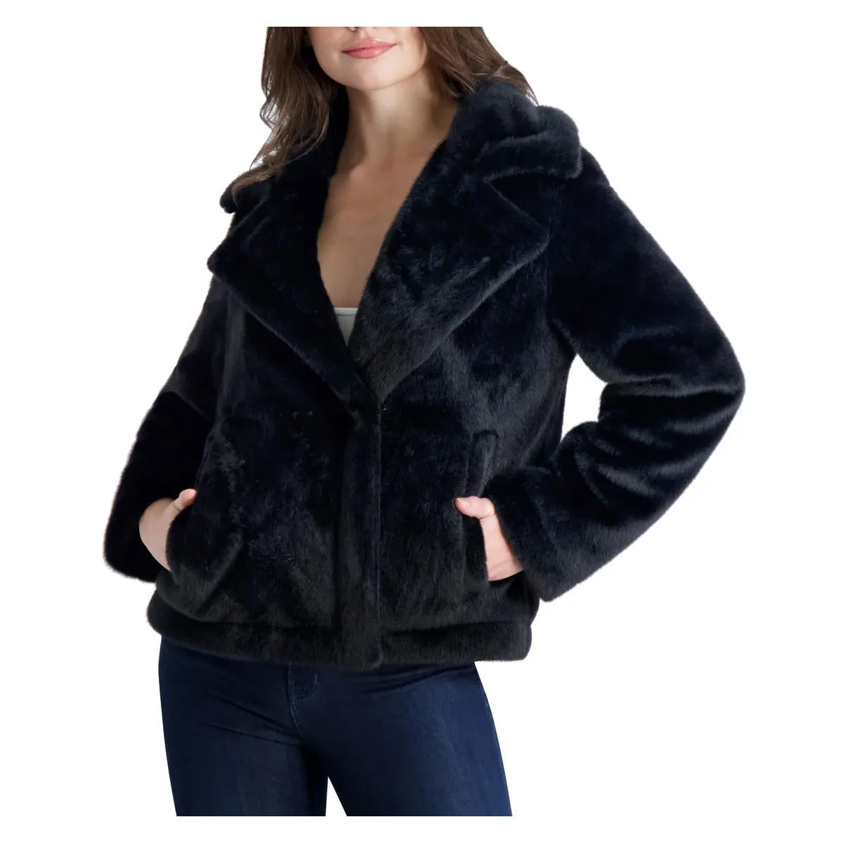 French Connection Short Faux Fur Lapel Coat for Women