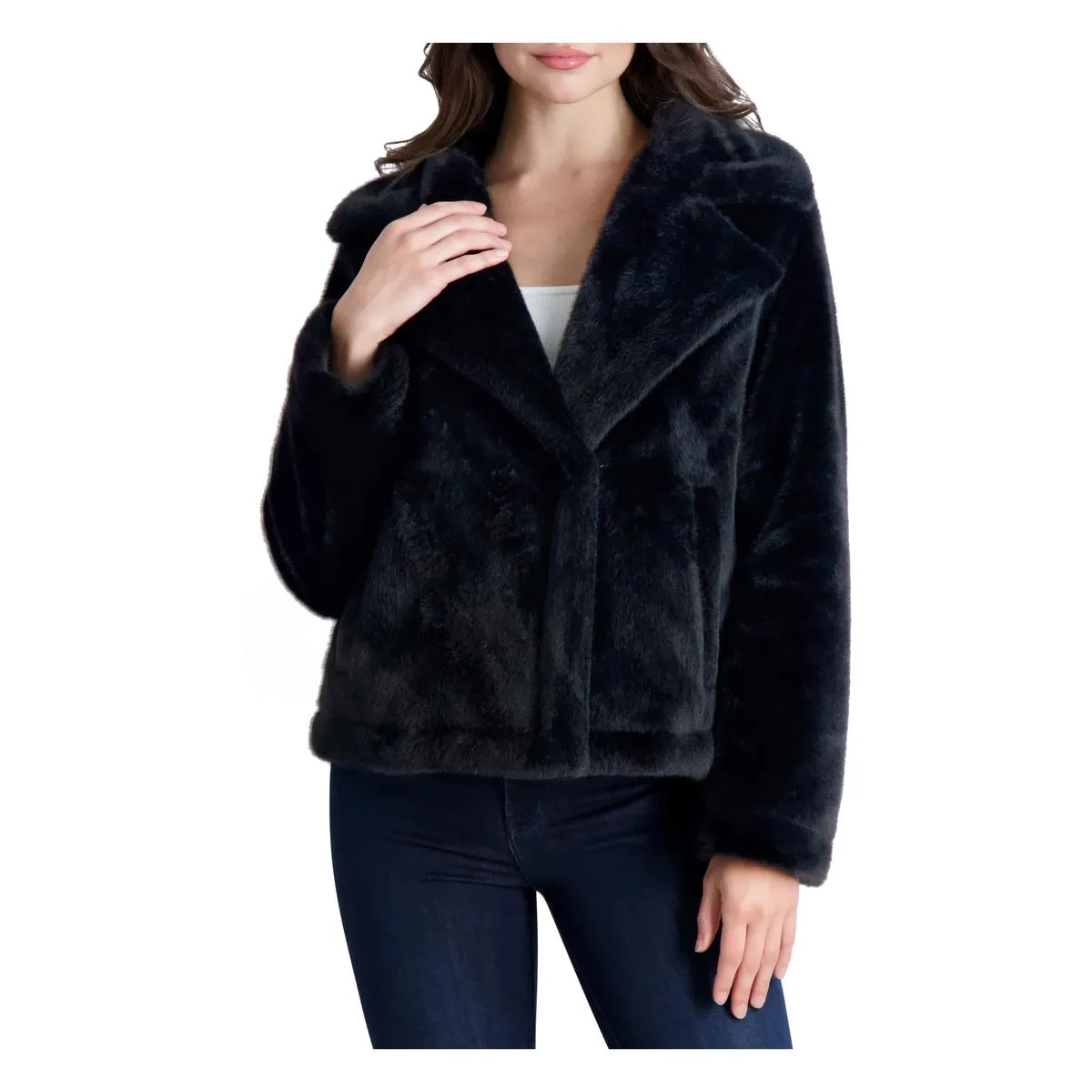 French Connection Short Faux Fur Lapel Coat for Women