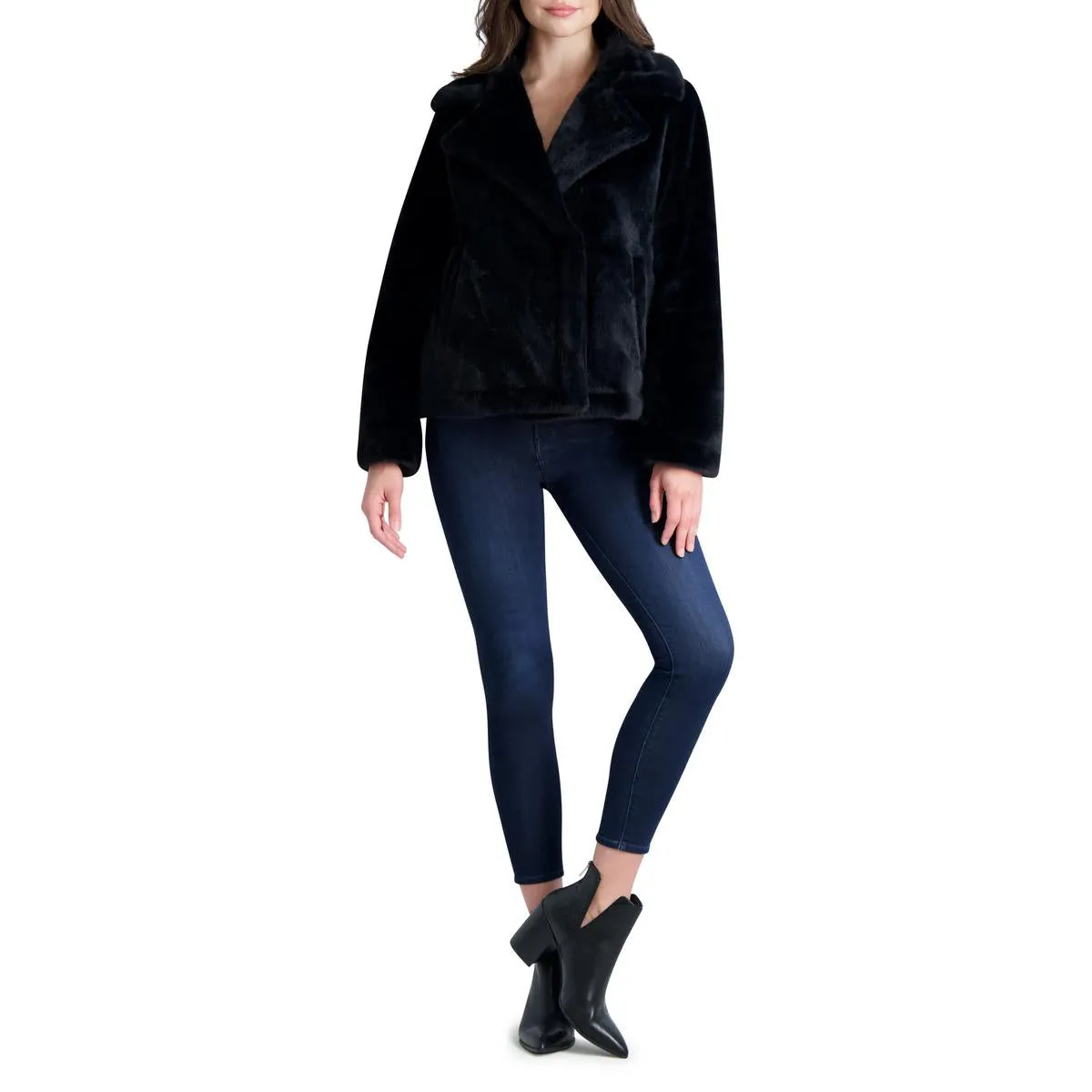 French Connection Short Faux Fur Lapel Coat for Women