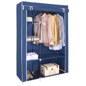 Generic Canvas Wardrobe Organizer Clothes Rail Shelves Storage Closet Double Short (Blue), 55-56-57-58A