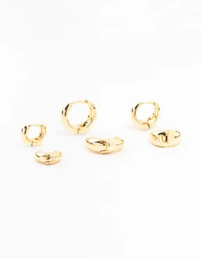 Gold Plated Clean Hoop Earrings 3-Pack