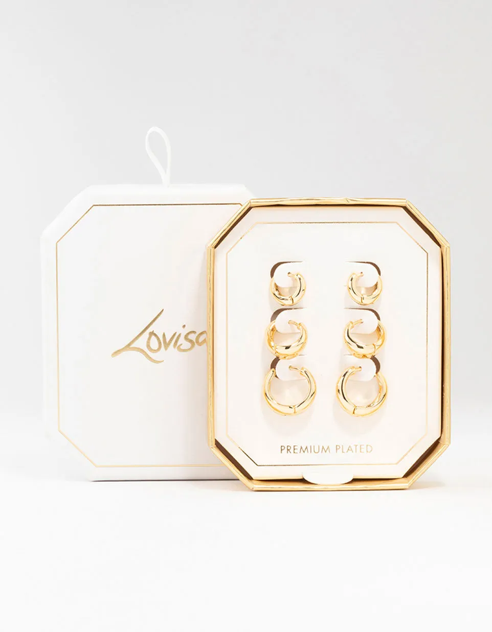 Gold Plated Clean Hoop Earrings 3-Pack