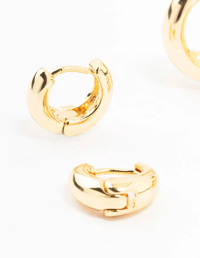 Gold Plated Clean Hoop Earrings 3-Pack