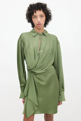 Green Satin Wrap Dress