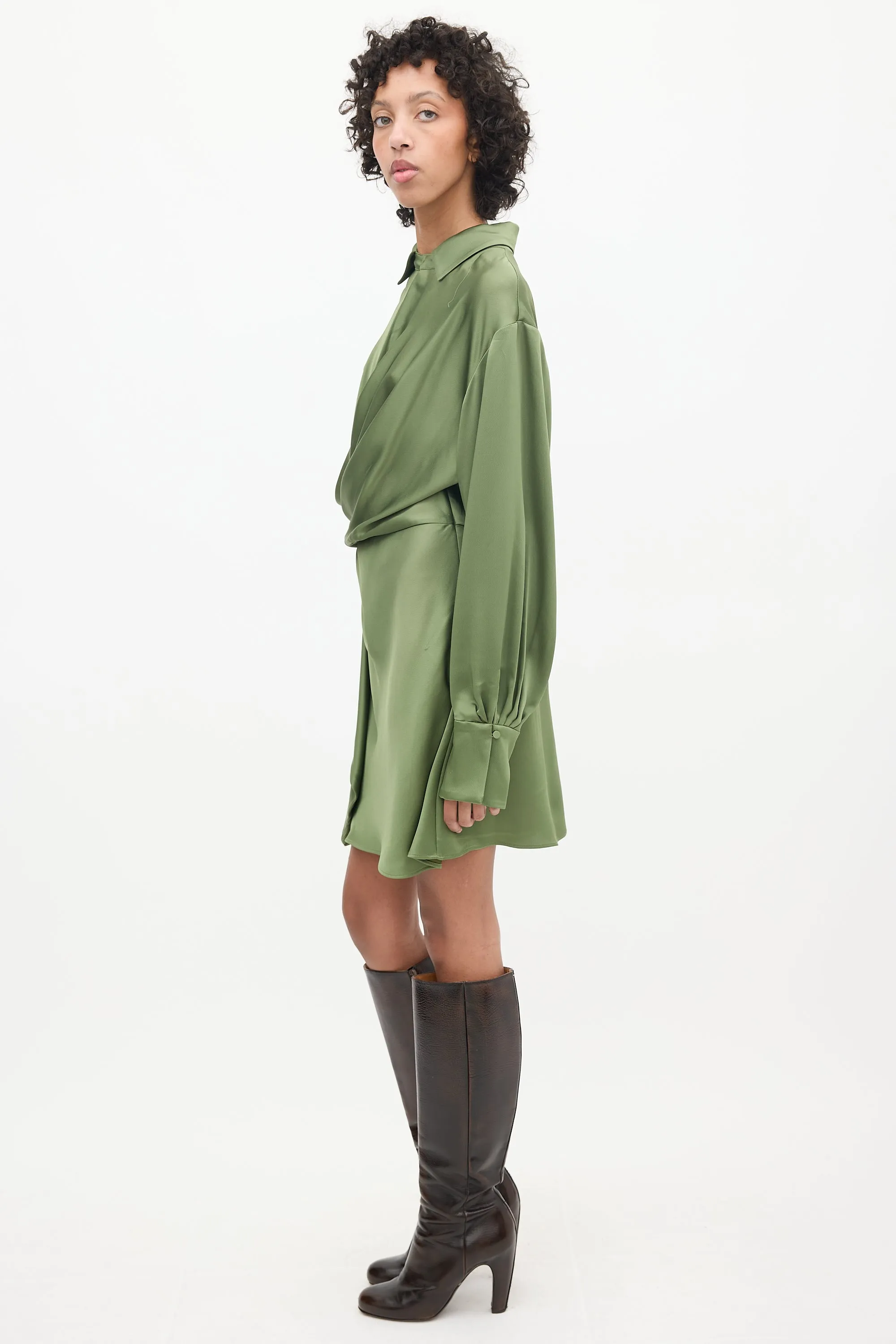 Green Satin Wrap Dress