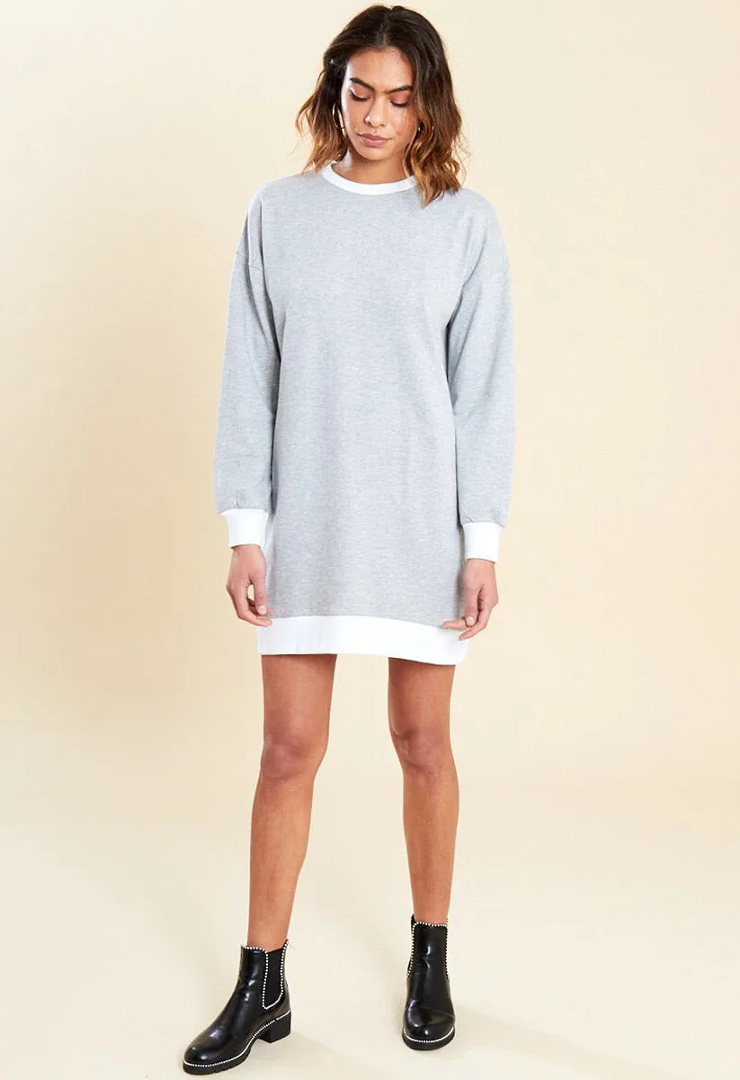 Grey Contrast Mini Sweater Dress