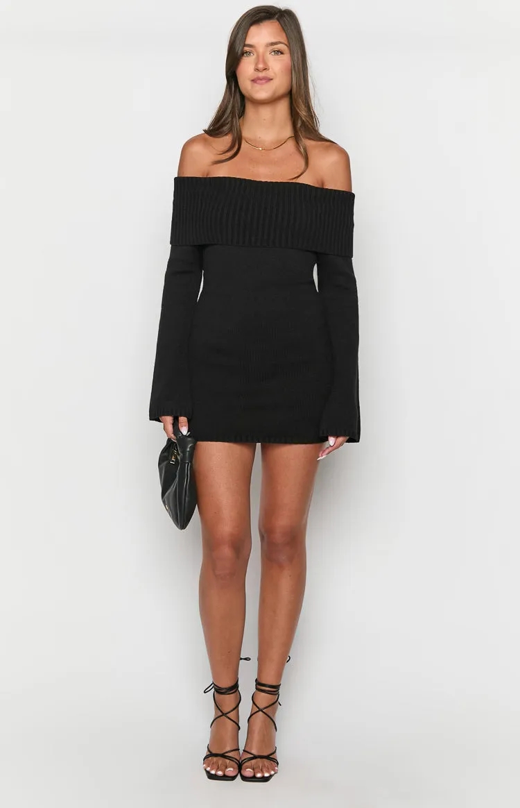 Halia Black Long Sleeve Mini Dress