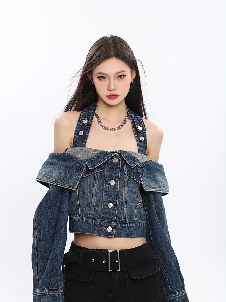 Halter Neck Denim Crop Top