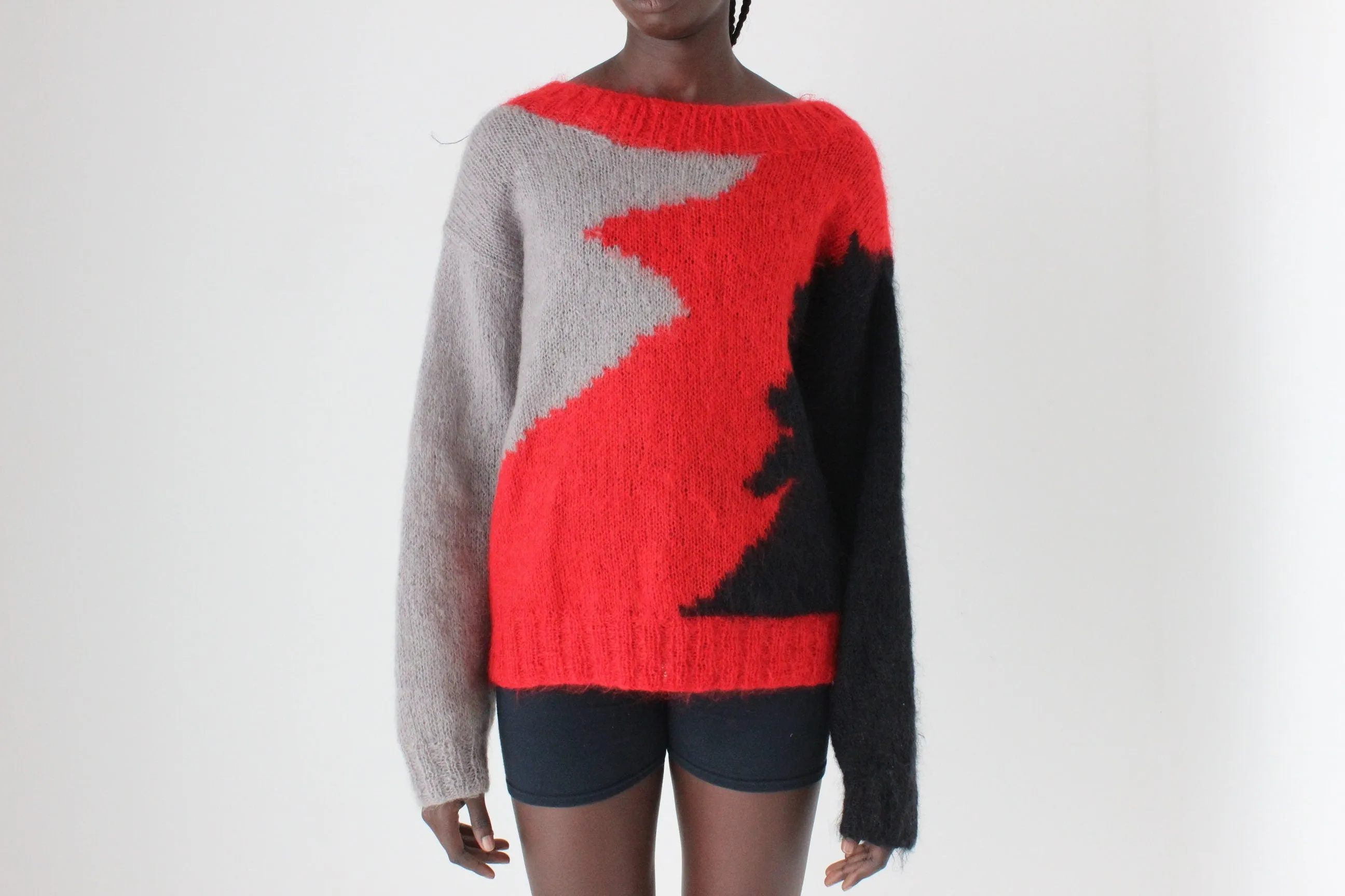 Hand Knit 80s Bold Modernist Mohair Sweater