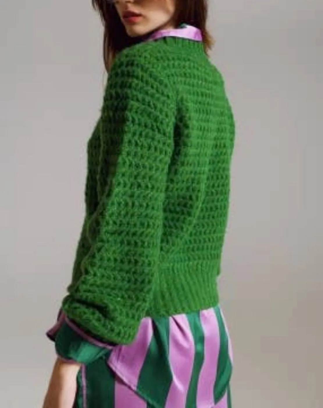 High Round Neck Waffle Weave Sweater