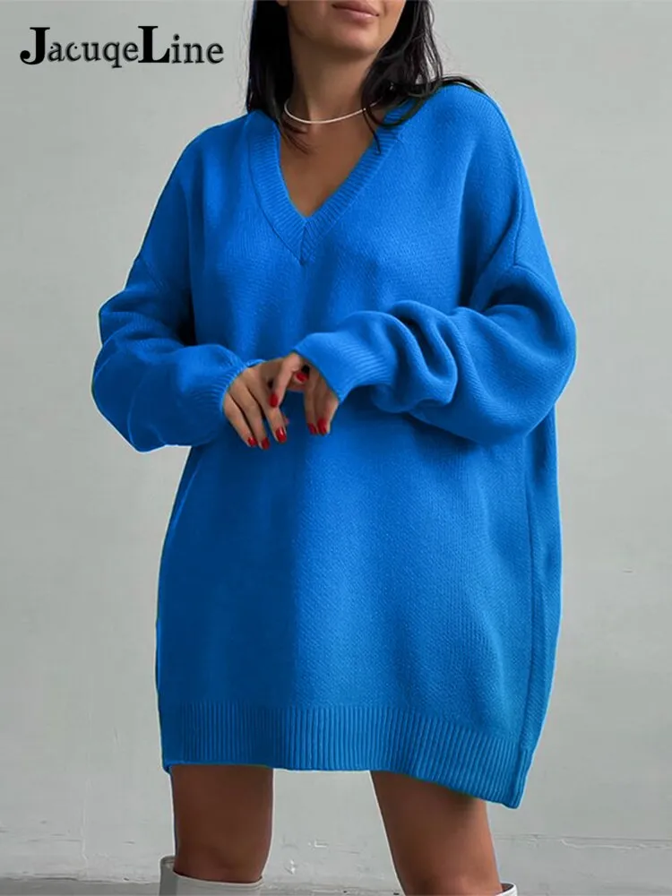 Joskaa hoco dresses Christmas Gift JacuqeLine 2024 Twist Oversized Knitted Sweater Mini Dress Women Autumn Winter Sexy Long Sleeve Casual Pullover Jumper Dresses