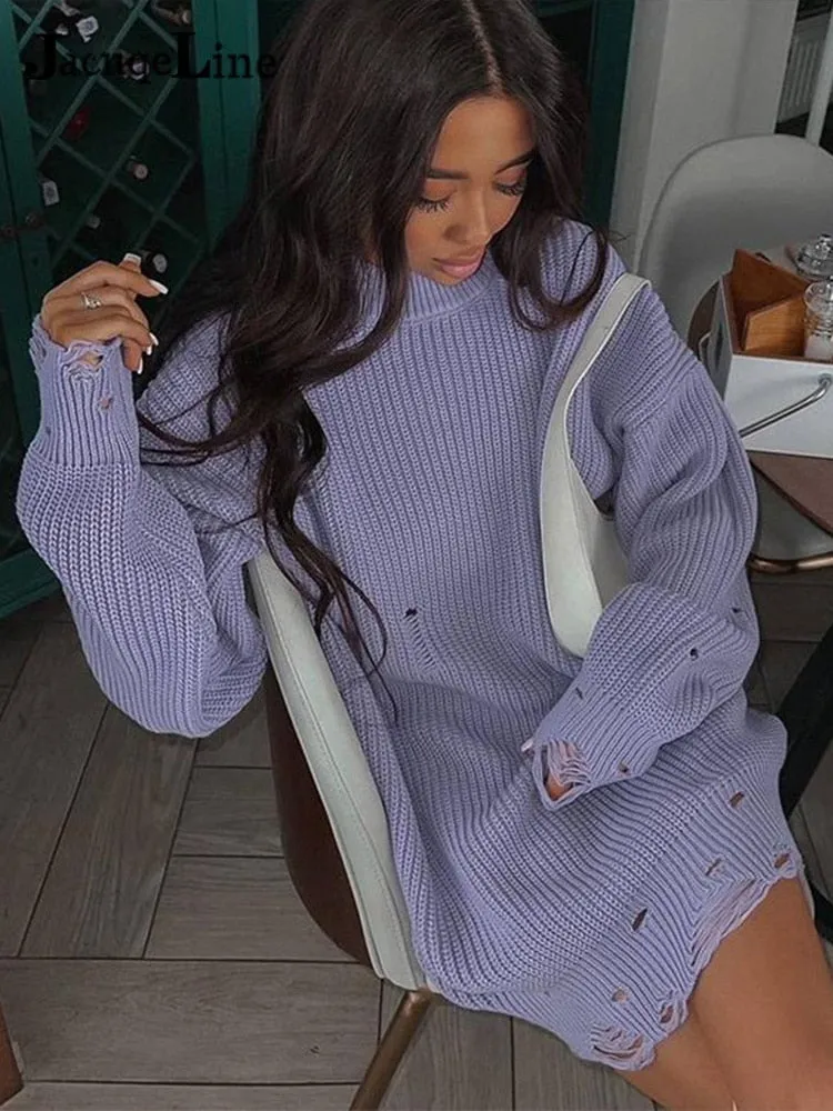 Joskaa hoco dresses Christmas Gift JacuqeLine 2024 Twist Oversized Knitted Sweater Mini Dress Women Autumn Winter Sexy Long Sleeve Casual Pullover Jumper Dresses