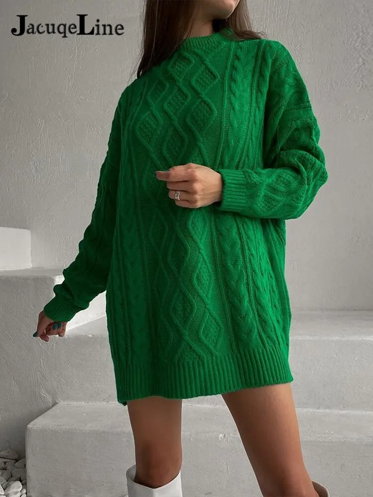 Joskaa hoco dresses Christmas Gift JacuqeLine 2024 Twist Oversized Knitted Sweater Mini Dress Women Autumn Winter Sexy Long Sleeve Casual Pullover Jumper Dresses