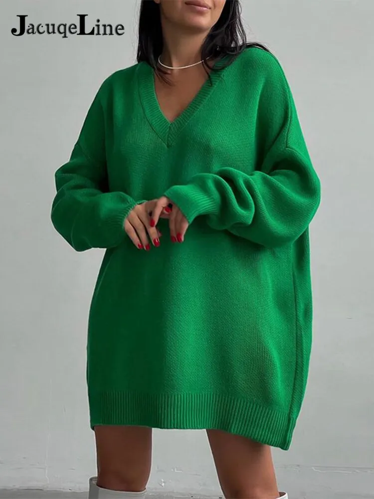 Joskaa hoco dresses Christmas Gift JacuqeLine 2024 Twist Oversized Knitted Sweater Mini Dress Women Autumn Winter Sexy Long Sleeve Casual Pullover Jumper Dresses