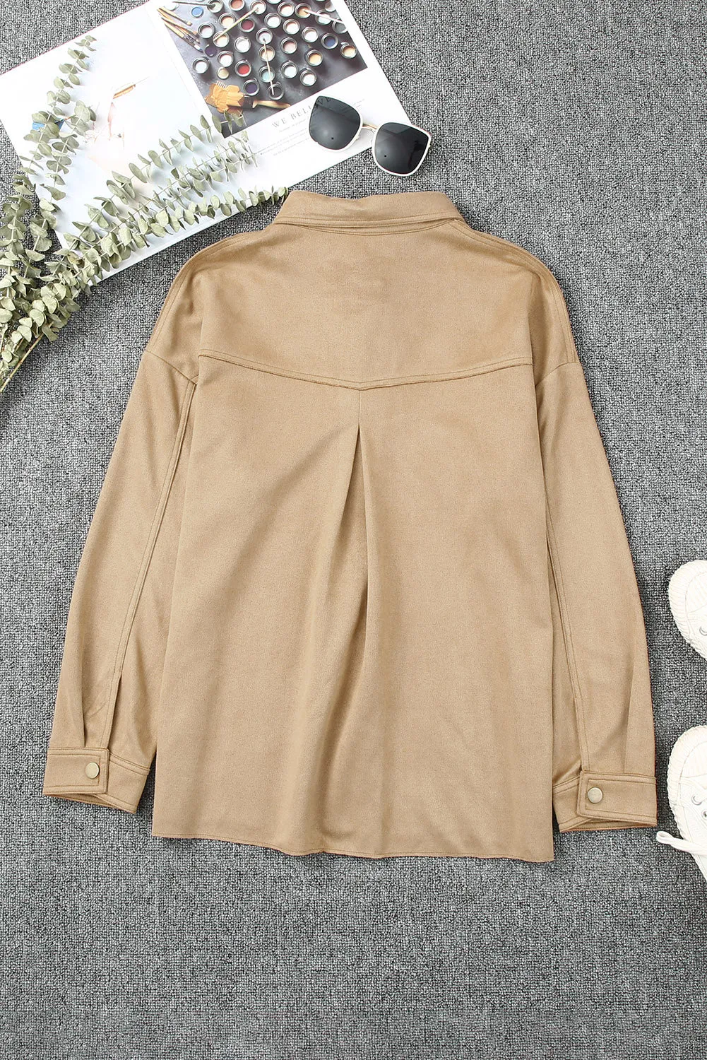 Khaki Snap Button Suede Jacket