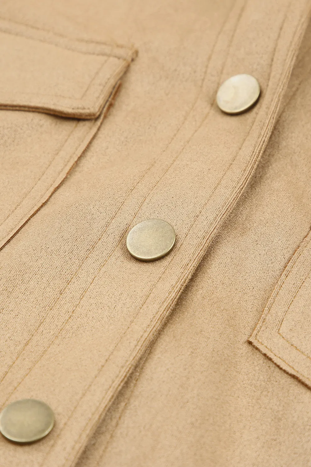 Khaki Snap Button Suede Jacket