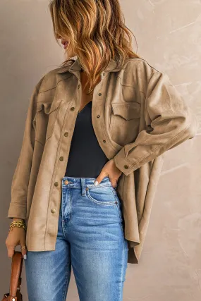 Khaki Snap Button Suede Jacket