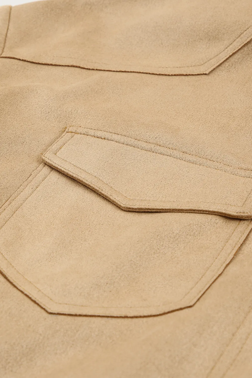 Khaki Snap Button Suede Jacket