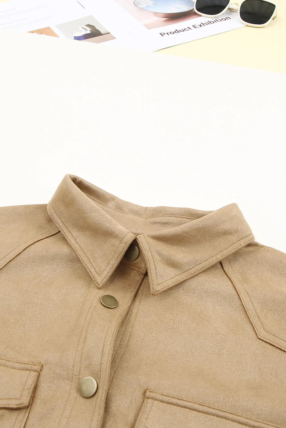 Khaki Snap Button Suede Jacket