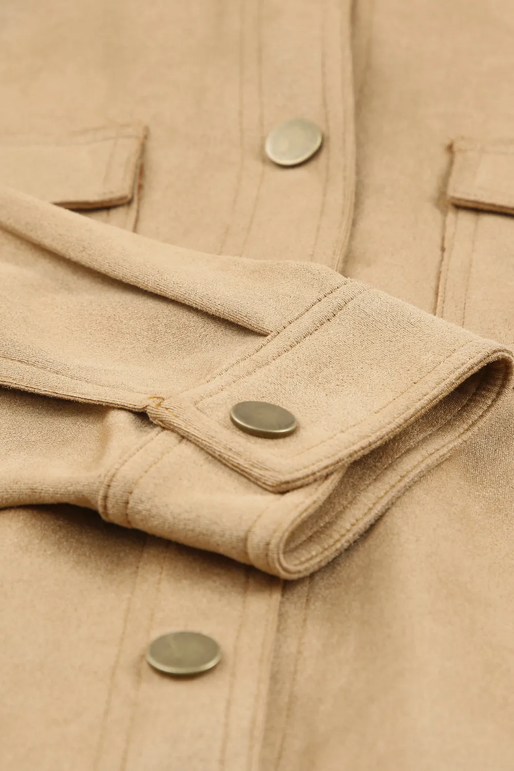 Khaki Snap Button Suede Jacket