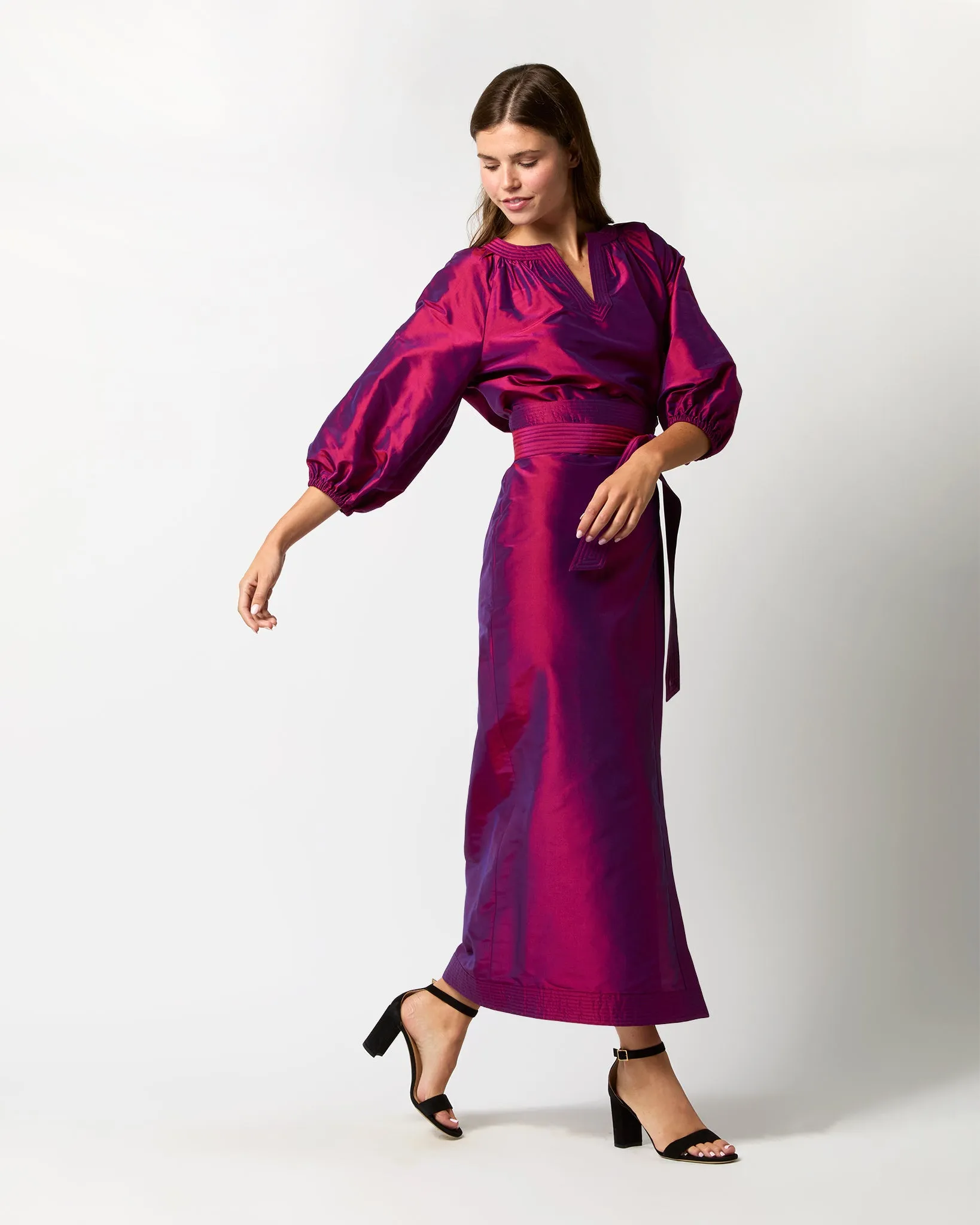 Kira Maxi Wrap Skirt in Berry Iridescent Silk Shantung