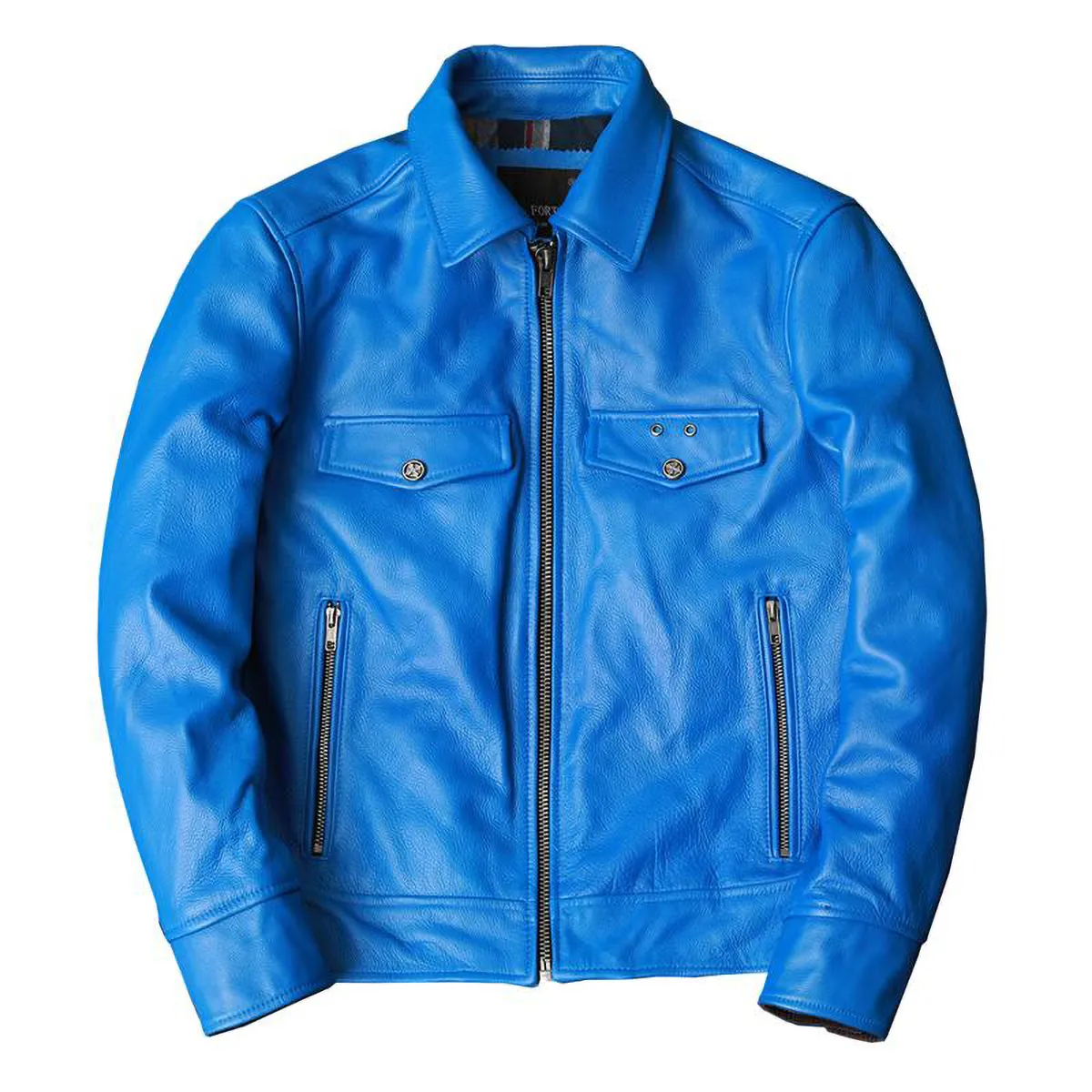 Korean Style Blue Biker Leather Jacket