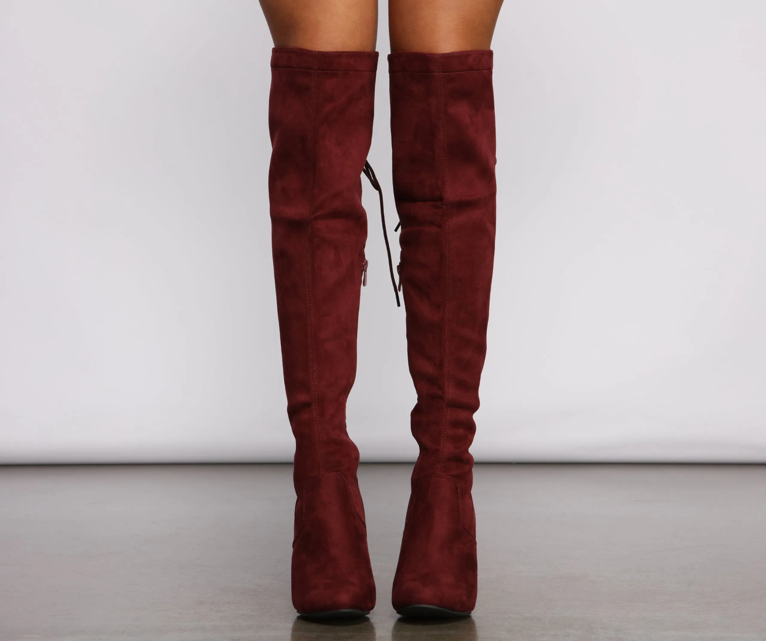 Lace Back Over The Knee Block Heeled Boots