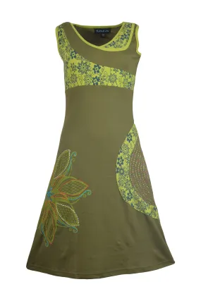 ladies-sleeveless-dress-with-colorful-side-design-and-flower-embroidery