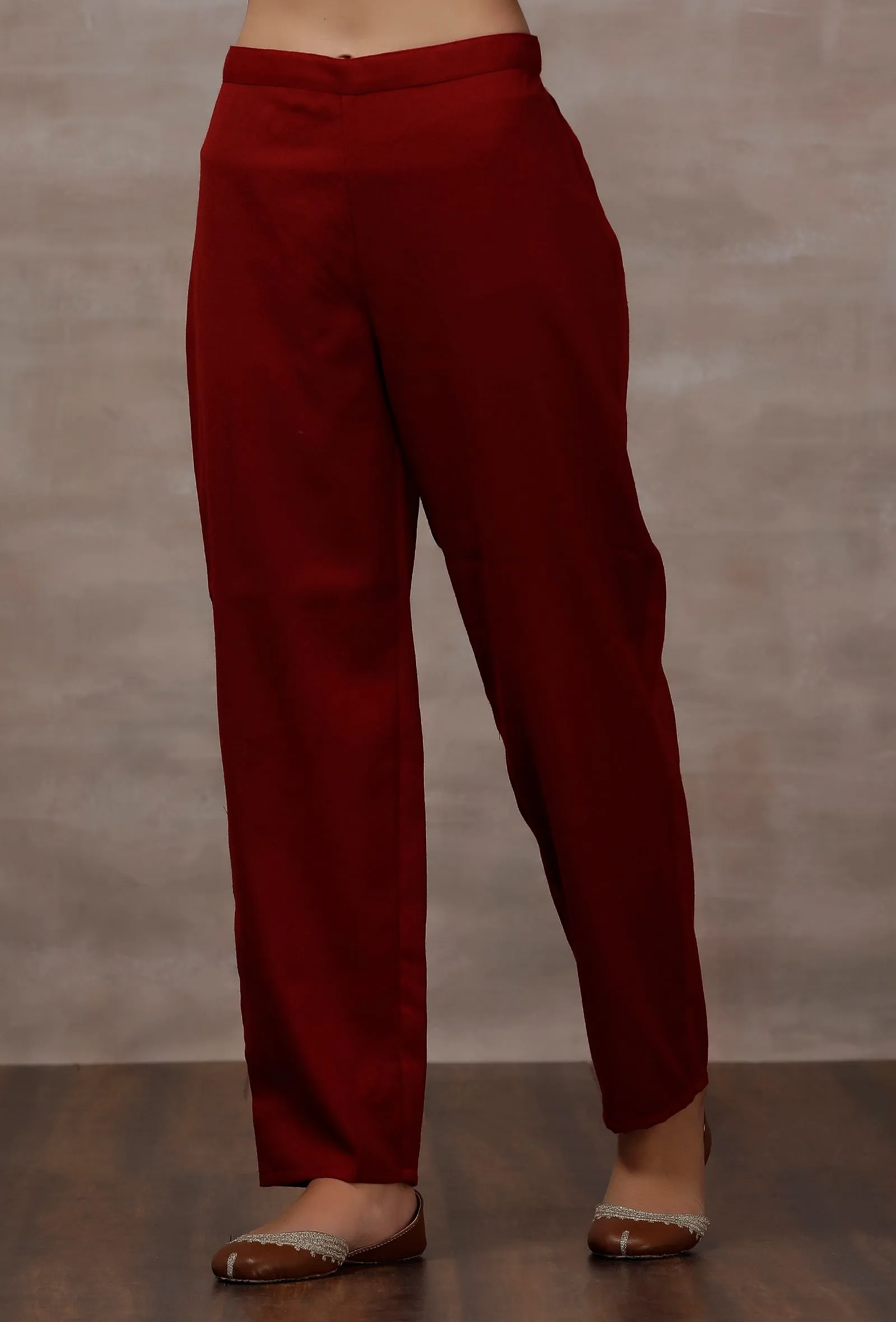 Lata Maroon Straight Woollen Pants