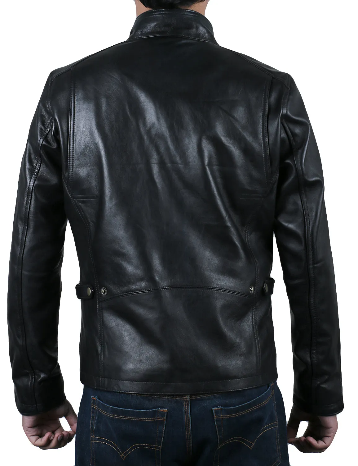 Leather Jackets Hub Mens Genuine Lambskin Leather Jacket (Black, Racer Jacket) - 1501048