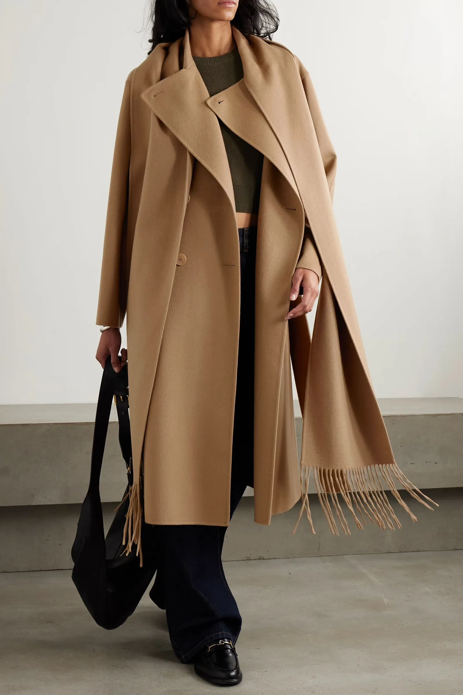 Lepage Fringed Scarf-detailed Double-breasted Wool and Silk-blend Coat