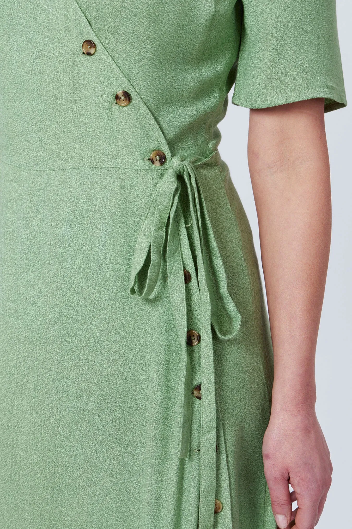 Lesley - Midi Button Wrap Dress - Green