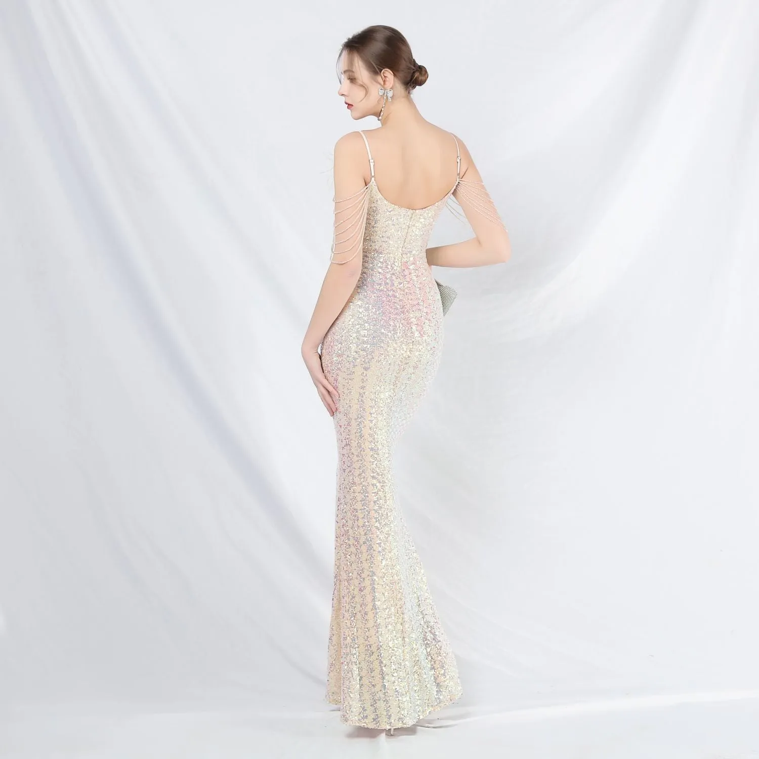 Leto-31832-Ostrich Fur Illusion Beaded Formal Dress