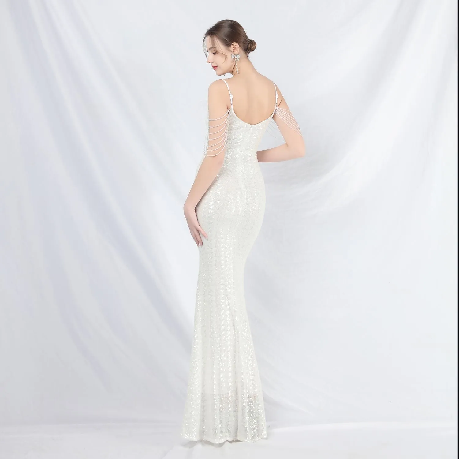 Leto-31832-Ostrich Fur Illusion Beaded Formal Dress